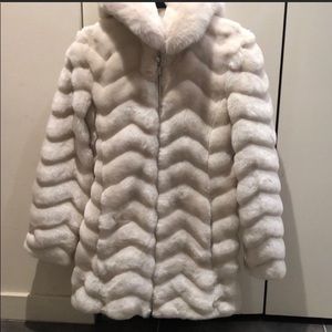 GALLERY Cream Faux Fur Hooded Coat